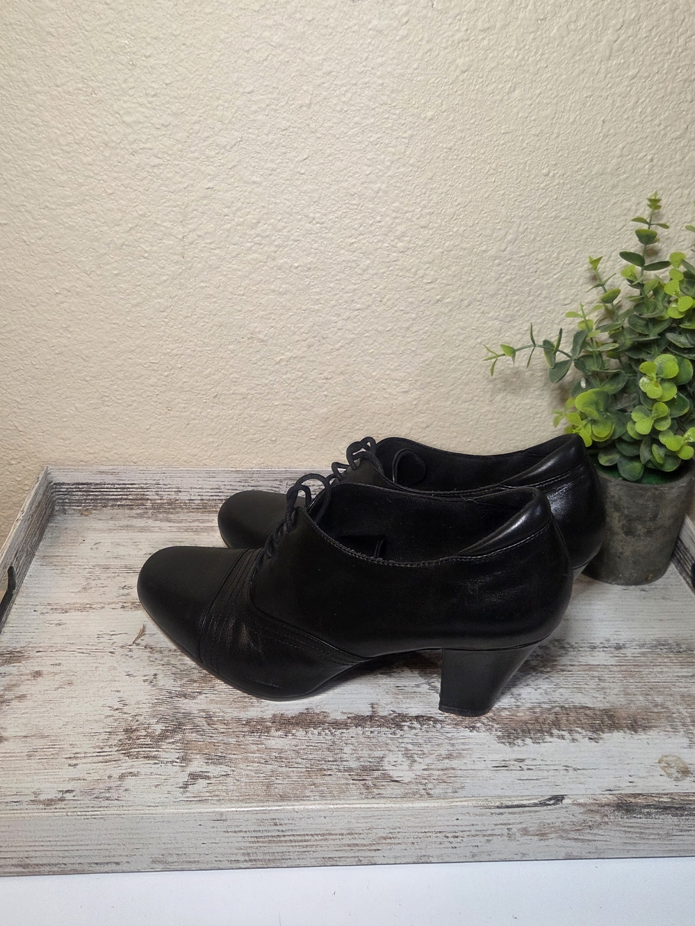 Classic Clark's Black Leather Lace-Up Women's 3" Heels.